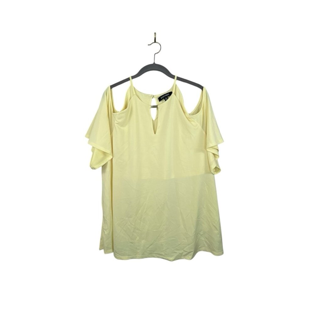 Ellen Tracy Cold Shoulder Blouse Yellow Womens Size Large